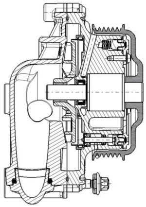 Pneumatisch schaltbare mechanische Kühlmittelpumpe, Fa. NGPM Merbelsrod