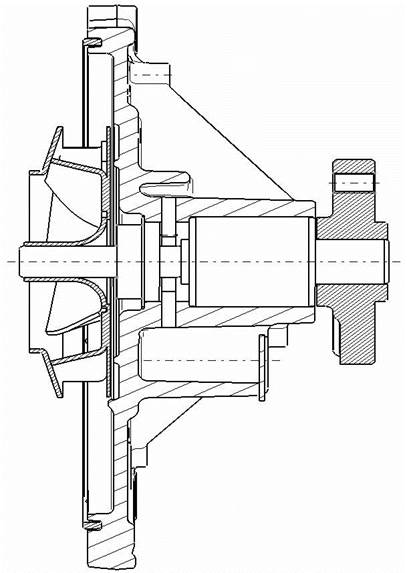 NFZ- Einsteckpumpe mit geschlossenem Blechschaufelrad und Stahlnabe zur Riemenscheibenbefestigung, Fa. NGPM Merbelsrod